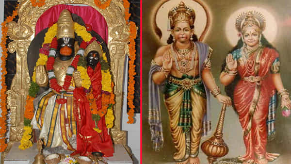 భార్య సువర్చలతో కలిసి పూజలను అందుకుంటున్న హనుమంతుడు.. దంపతులు దర్శించుకుంటే ప్రేమ చెదరదు అని నమ్మకం