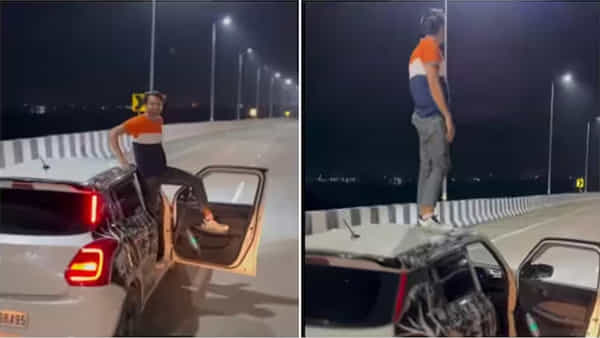 Viral Video: కదులుతున్న కారుపై కళ్లు చెదిరే స్టంట్.. తిక్క కుదిర్చిన పోలీసులు..