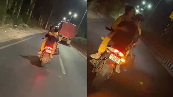Viral Video: ఛీ.. ఛీ.. నడిరోడ్డుపై రెచ్చిపోయిన లవర్స్.. బైక్పై స్పీడుగా వెళ్తూ రొమాన్స్.. చివరకు..