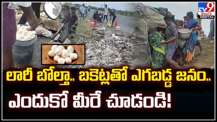 Viral: లారీ బోల్తా.. బకెట్లతో ఎగబడ్డ జనం.. ఎందుకో మీరే చూడండి.! Viral: లారీ బోల్తా.. బకెట్లతో ఎగబడ్డ జనం.. ఎందుకో మీరే చూడండి.!