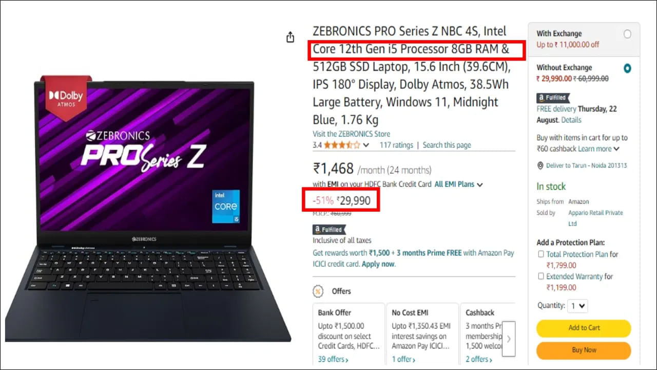 Zebronics Pro Series: ఈ ల్యాప్‌టాప్ ధర రూ.29 వేల 990. మీరు ఈ ల్యాప్‌టాప్‌ను ఈ-కామర్స్ ప్లాట్‌ఫామ్ అమెజాన్ నుండి కొనుగోలు చేయవచ్చు.