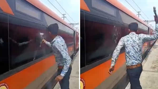 Vande Bharat Attack Video: వందే భారత్ రైలు అద్దాలను సుత్తితో పగలగొడుతున్న యువకుడు.. వీడియో వైరల్..