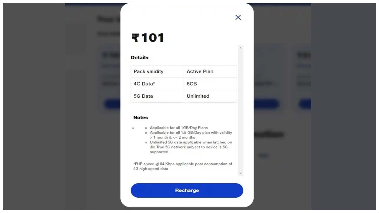 ప్రతిరోజూ 1 నుంచి 1.5 జీబీ డేటాను ఉపయోగించడం చాలా సులభం అయిపోయింది. అంతకంటే ఎక్కువ ఇంటర్నెట్ అవసరమయ్యే వినియోగదారులు ఈ ప్లాన్‌ను ఉపయోగించుకోవచ్చు. రూ. 101 ప్లాన్‌ని ఎంచుకోవడం ద్వారా అదనపు డేటాను ఉపయోగించుకునే అవకాశం ఉంటుంది.