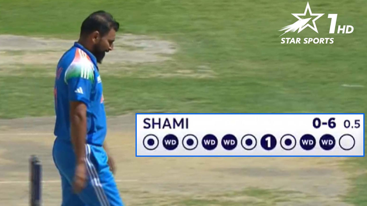 కొత్త బంతితో బౌలింగ్ చేస్తూ, షమీ 11 బంతుల ఓవర్ వేసి  ఆరు పరుగులు ఇచ్చాడు. వాటిలో ఐదు వైడ్ల నుంచి వచ్చాయి. అతను తన స్వింగ్‌ను నియంత్రించడానికి, తన లైన్‌ను నిలబెట్టుకోవడానికి ఇబ్బంది పడ్డాడు.