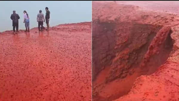 రక్త ప్రవాహాన్ని తలపించేలా బ్లడ్ రెయిన్... ఇరాన్ బీచ్లో టూరిస్టులు మస్త్ ఎంజాయ్