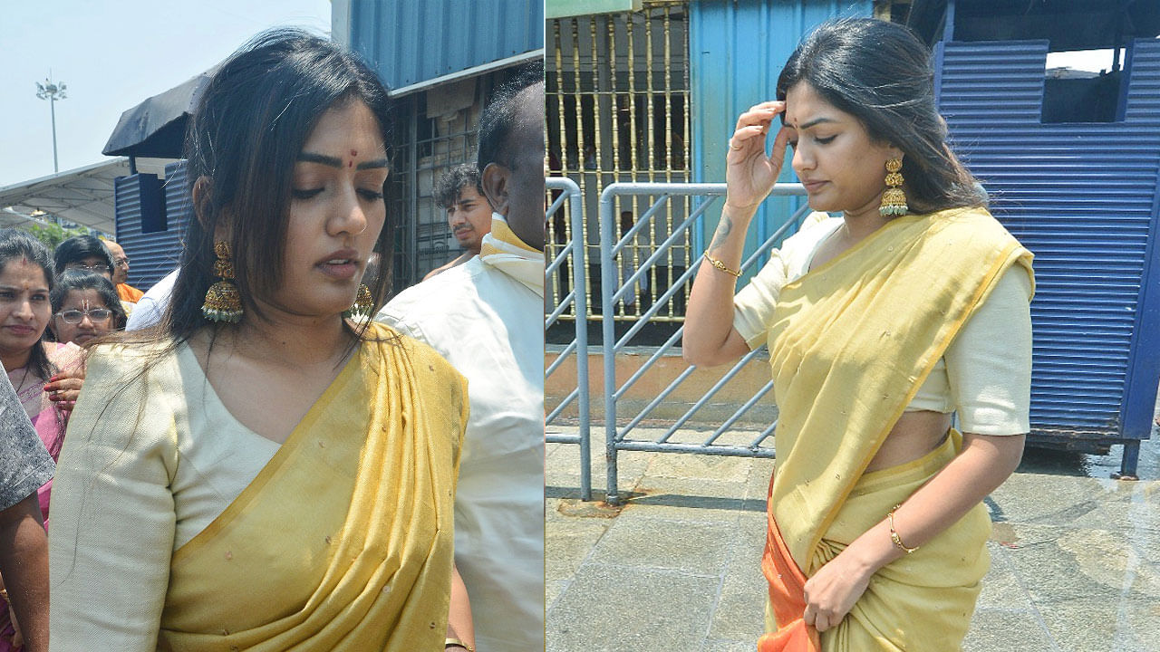 కానీ తాజాగా ఈ బ్యూటీ బంగారు రంగు చీరలో దర్శనం ఇచ్చి షాకిచ్చింది.ఈషా దర్శకుడు తరుణ్ భాస్కర్‌తో కలిసి తిరుమలలోని శ్రీవెంకటేశ్వర స్వామి వారిని దర్శించుకుంది. అనంతరం ఆలయ అధికారులు వీరికి తీర్థప్రసాదాలు అందజేసి, పట్టువస్త్రాలతో సత్కరించారు. 