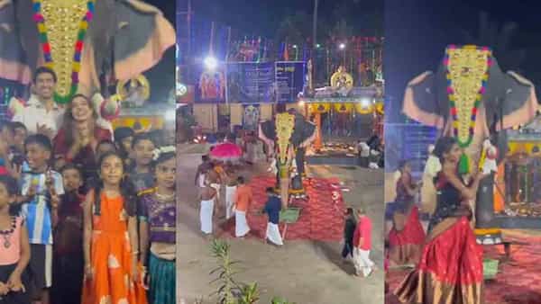 గుడిలో సందడి చేసిన రోబో ఏనుగు.. క్యూ కట్టిన భక్తులు.. చెవులు, తోక ఊపుతూ తొండంతో ఆశీర్వాదం