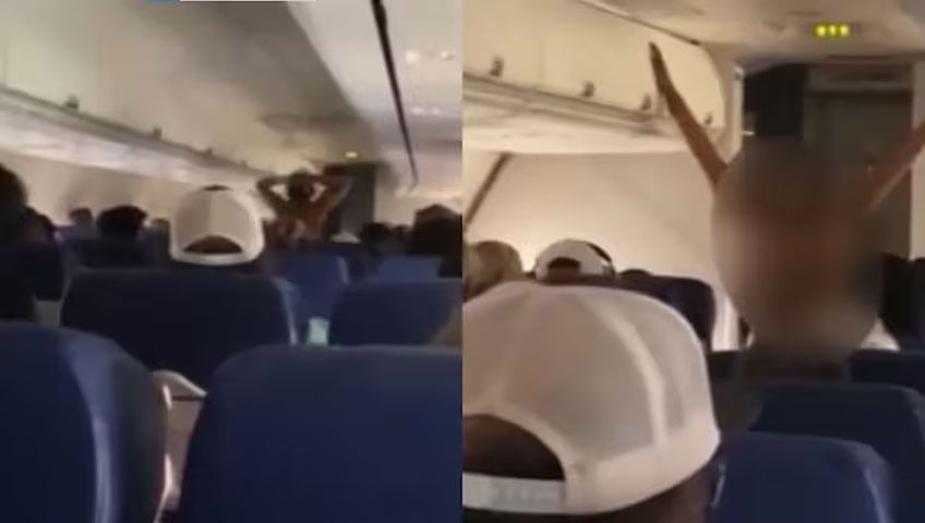 విమానంలో బట్టలు ఊడదీసుకున్న మహిళ... చివరికి ఏమైందంటే.. వీడియో వైరల్‌