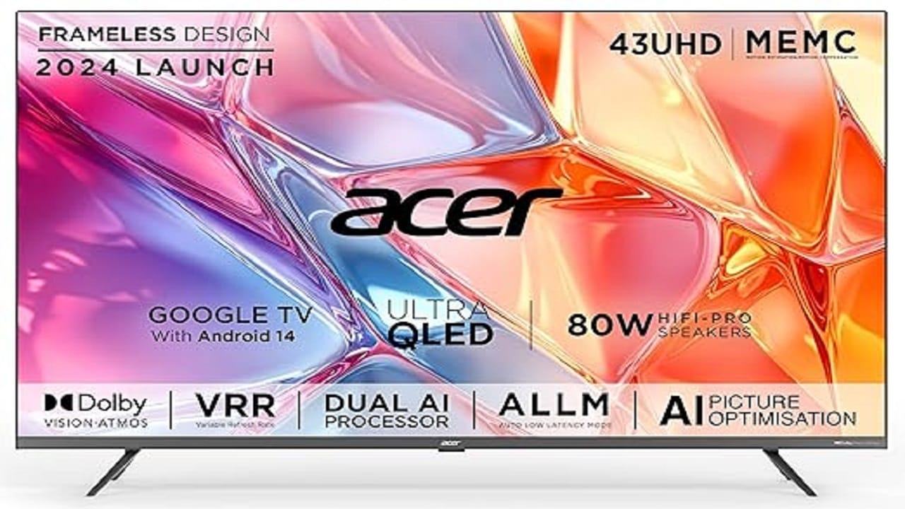 అసర్ 43 అంగుళాల స్మార్ట్ టీవీ బెస్ట్ ఫీచర్లతో తక్కువ ధరకు అందుబాటులో లభిస్తోంది. క్యూఎల్ఈడీ స్క్రీన్ తో పిక్చర్ క్వాలిటీ చాలా బాగుంటుంది. ఏఐ పిక్చర్ ఆఫ్టిమైజేషన్ తో సీన్ కలర్, కాంట్రాస్ట్ చాలా మెరుగ్గా కనిపిస్తుంది. గేమింగ్ కూ చాలా అనుకూలంగా ఉంటుంది. ఏఎల్ఎల్ఎం ద్వారా సినిమాలు, గేమ్ విజువల్స్ చక్కగా స్పష్టంగా ఉంటాయి. డాల్బీ అట్మోస్ మద్దతు కలిగిన 80 డబ్ల్యూ హై ఫిడిలిటీ స్పీకర్లు అదనపు ప్రత్యేకత. సినిమాలు, షోలు, వినోద కార్యక్రమాలను చక్కగా వీక్షించవచ్చు. అమెజాన్ లో రూ.24,999కి ఈ టీవీని కొనుగోలు చేసుకోవచ్చు.