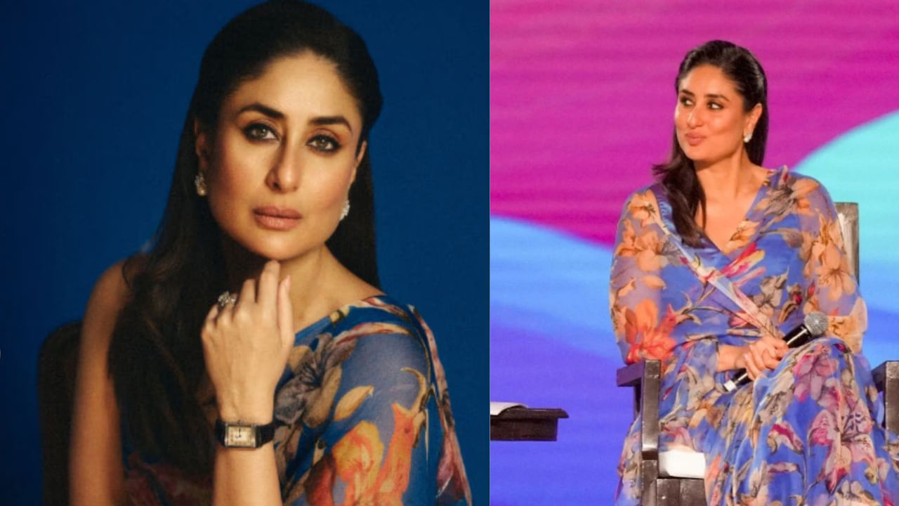 కరీనా కపూర్ అటెలియర్ షికార్‌బాగ్ ప్రింటెడ్ ఫ్రెంచ్ షిఫాన్ చీరలో సొగసును ప్రదర్శించింది. ఆమె స్టైలింగ్‌ను అందరి దృష్టిని ఆకర్శించింది. అందమైన డ్రేప్‌ను డైమండ్ స్టడ్‌లు, బోల్డ్ స్టేట్‌మెంట్ రింగ్‌తో జత చేసింది.