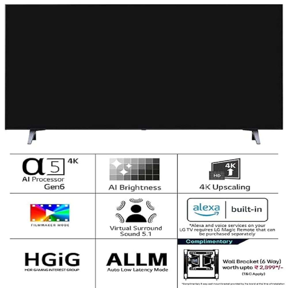 ప్రముఖ కంపెనీ ఎల్ జీ నుంచి విడుదలైన 55 అంగుళాల 4కే అల్ట్రా హెచ్ డీ స్మార్ట్ ఎల్ఈడీ టీవీలో అనేక ప్రత్యేకతలు ఉన్నాయి. కుటుంబంలో సభ్యులందరికీ చక్కని వినోదం అందించడంలో ముందుంటుంది. ఏ5 ఏఐ ప్రాసెసర్ 4కే జెన్6తో సినిమాలు, టీవీ షోలు, ఇతర కార్యక్రమాలను స్పష్టంగా చూడవచ్చు. 1.5 జీబీ ర్యామ్, 8 జీబీ స్టోరేజీ, 20 వాట్ల సౌండ్ అవుట్ పుట్, 2.0 సీహెచ్ స్పీకర్, వైఫై, మూడు హెచ్ డీఎంఐ పోర్టులు, గేమ్ ఆప్టిమైజర్ తదితర ప్రత్యేకతలు ఉన్నాయి. ఈ టీవీ  అమెజాన్ లో రూ.43,990కి అందుబాటులో ఉంది.