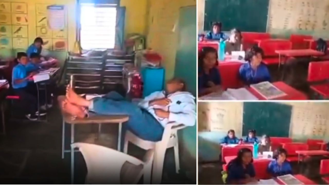 Viral Video: పిల్లలకు పాఠాలు చెప్పమంటే.. క్లాస్ రూమ్ లో గురకపెట్టి నిద్రపోయిన మాస్టారు..!
