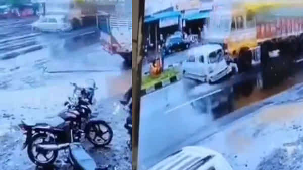 Viral Video: రహదారిపై కారును గుద్ది ఈడ్చుకెళ్లిన ట్రక్... నెట్టింట షాకింగ్ వీడియో వైరల్