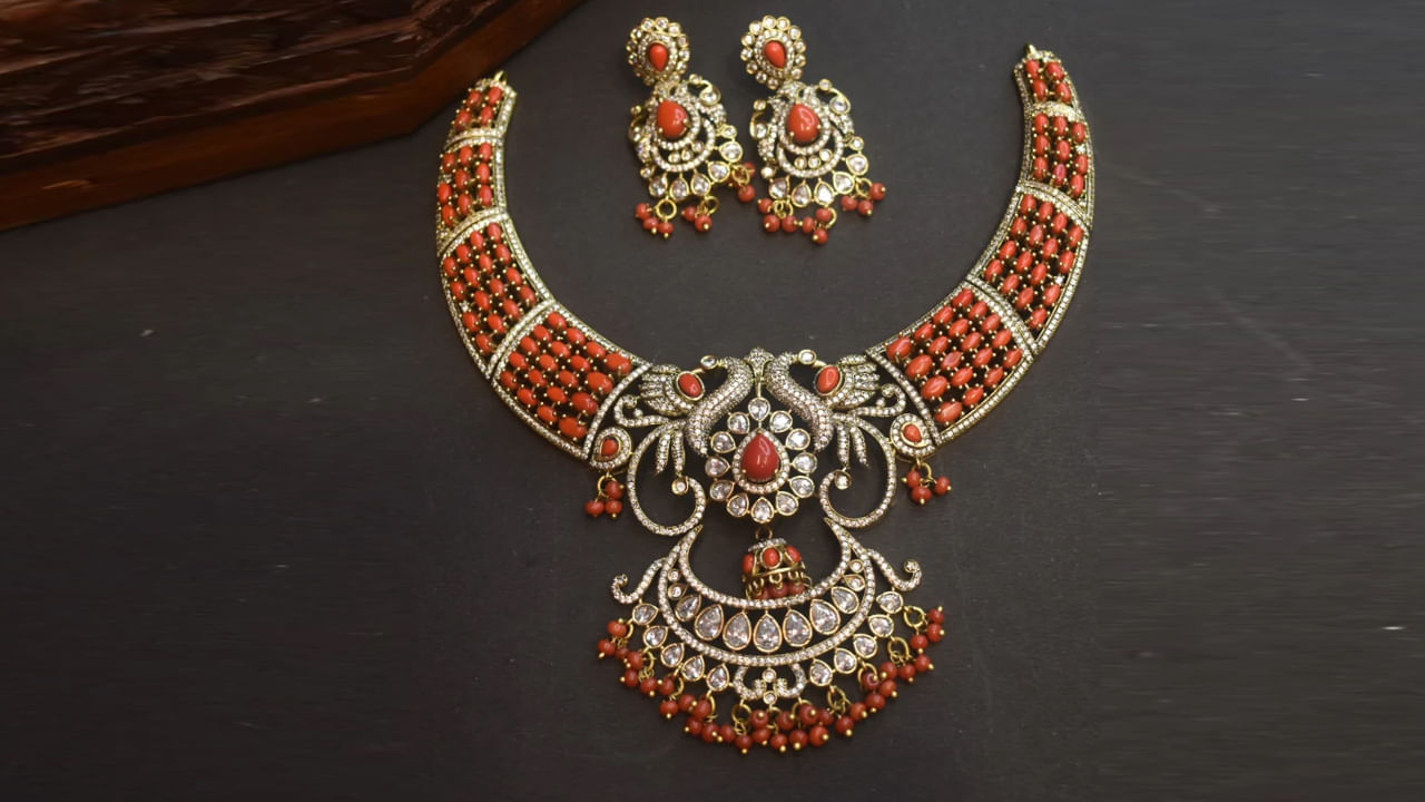 Coral Necklace And Ear Ring