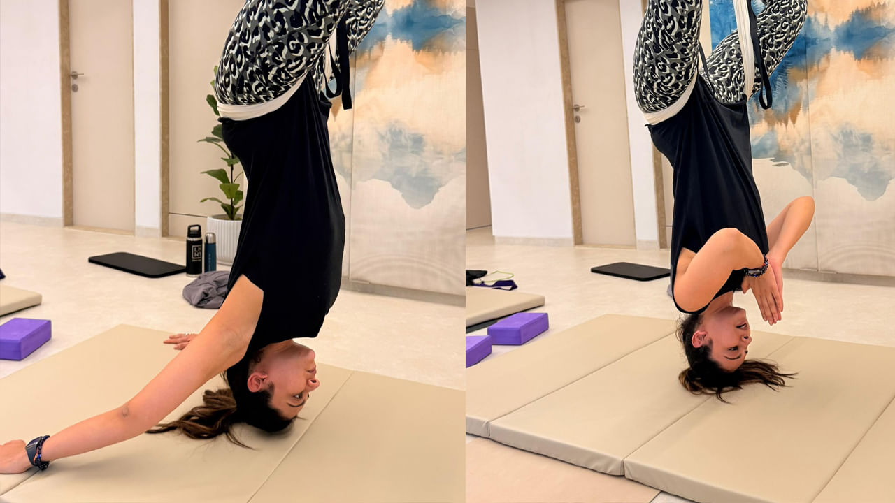 బాబోయ్.. ఈ ఆసనాలేంటమ్మా.. తలకిందులుగా వేలాడుతున్న హీరోయిన్.. ఒకప్పుడు తెలుగులో తోపు..