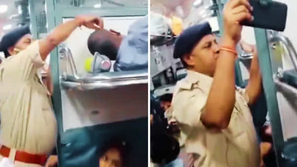 Viral Video: ఇతర ప్రయాణీకులు చూస్తూనే ఉన్నారు.. కదులుతున్న ట్రైన్ లో ప్రయాణీకుడి ఫోన్ దొంగలించిన పోలీస్..