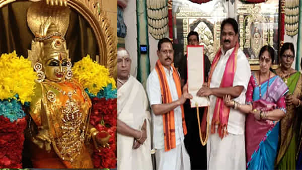 Srisailam: భ్రమరాంబిక దేవికి భక్తుడి భారీ విరాళం.. 11 లక్షల విలువైన అష్టలక్ష్మి కాసులపేరు బహుకరణ