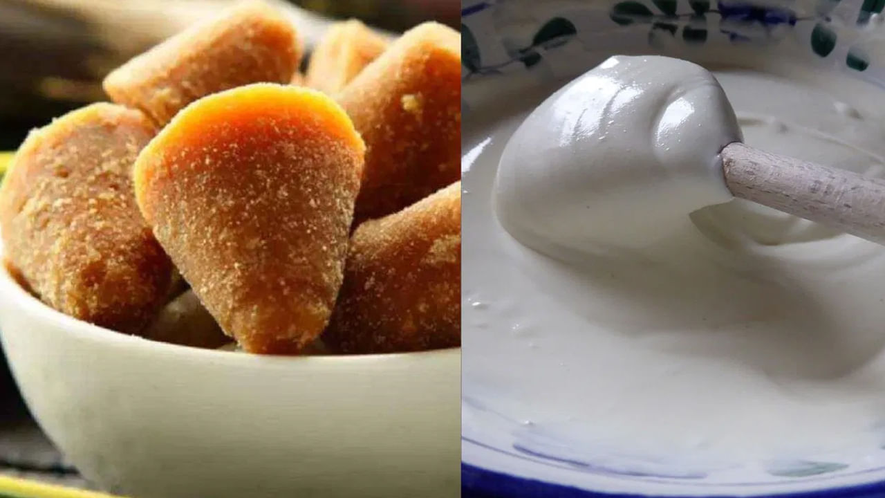 పెరుగుతో కలిపి బెల్లం తినడం ఒక సంప్రదాయం మాత్రమే కాదు, ఆరోగ్యానికి కూడా చాలా ప్రయోజనకరం అంటున్నారు నిపుణులు. పెరుగు, బెల్లం ఆరోగ్యానికి చాలా మేలు చేస్తాయి. అవి రోగనిరోధక శక్తిని బలోపేతం చేస్తాయి. పెరుగు, బెల్లం కలిపి తీసుకోవడం వల్ల జలుబు, దగ్గు తగ్గుతాయి. కడుపు సమస్యలు, వికారం, మలబద్ధకం, వాయువు వంటి సమస్యల నుండి ఉపశమనం పొందడానికి, ప్రతిరోజూ ఒక గిన్నె పెరుగు, బెల్లం తినండి. 