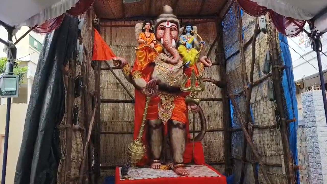 పర్యావరణహితం ఈ గణనాథుడు.. వింజమార ఈకలు, రుద్రాక్షలతో ఆకట్టుకుంటున్న మూర్తి – Telugu News | The organizers created a Ganesha Ideal with Vinjamara feathers and Rudrakshas in Emmiganur Kurnool district