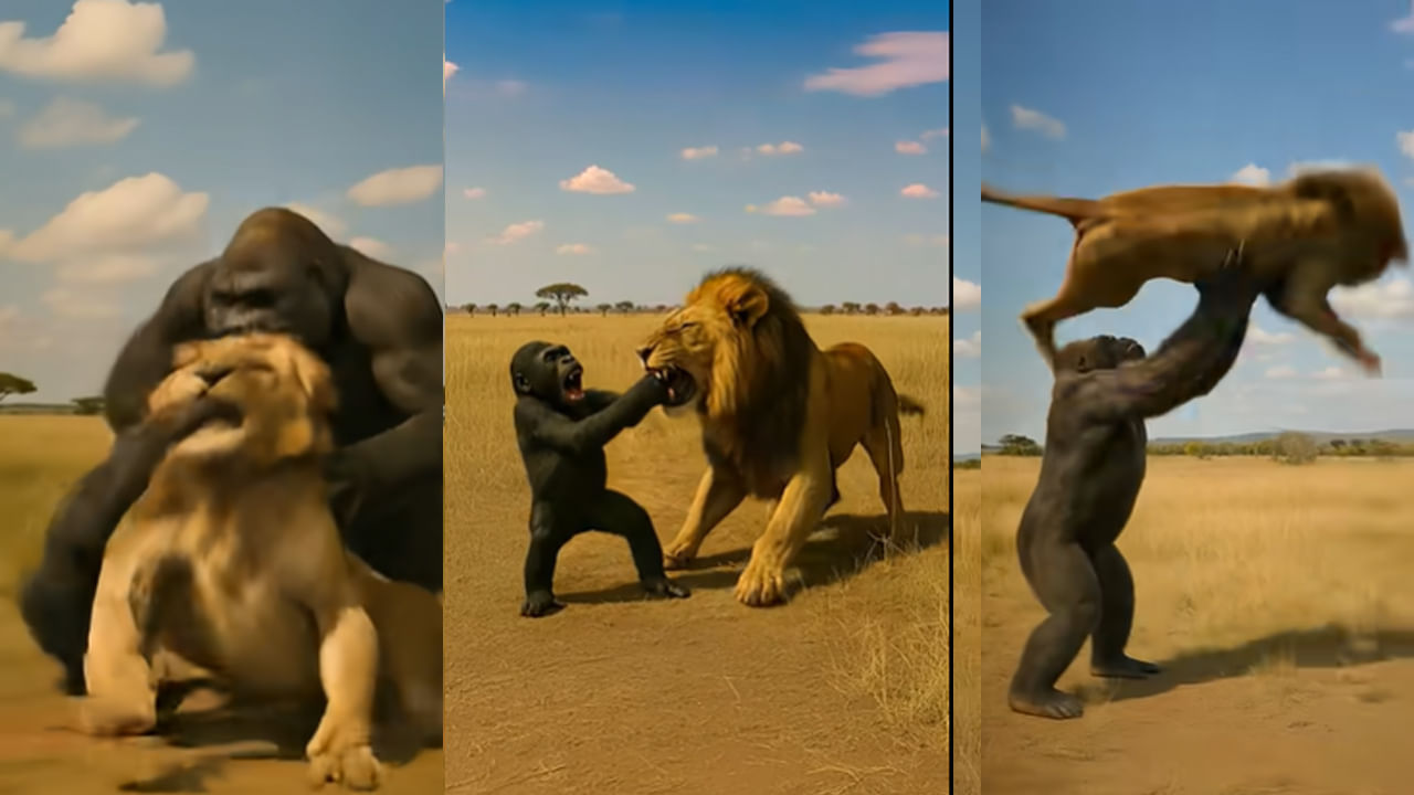 Viral Video: అడవి రాజు సింహాన్ని ఎత్తిపడేసిన గొరిల్లా.. షాకింగ్‌ వీడియో వైరల్‌