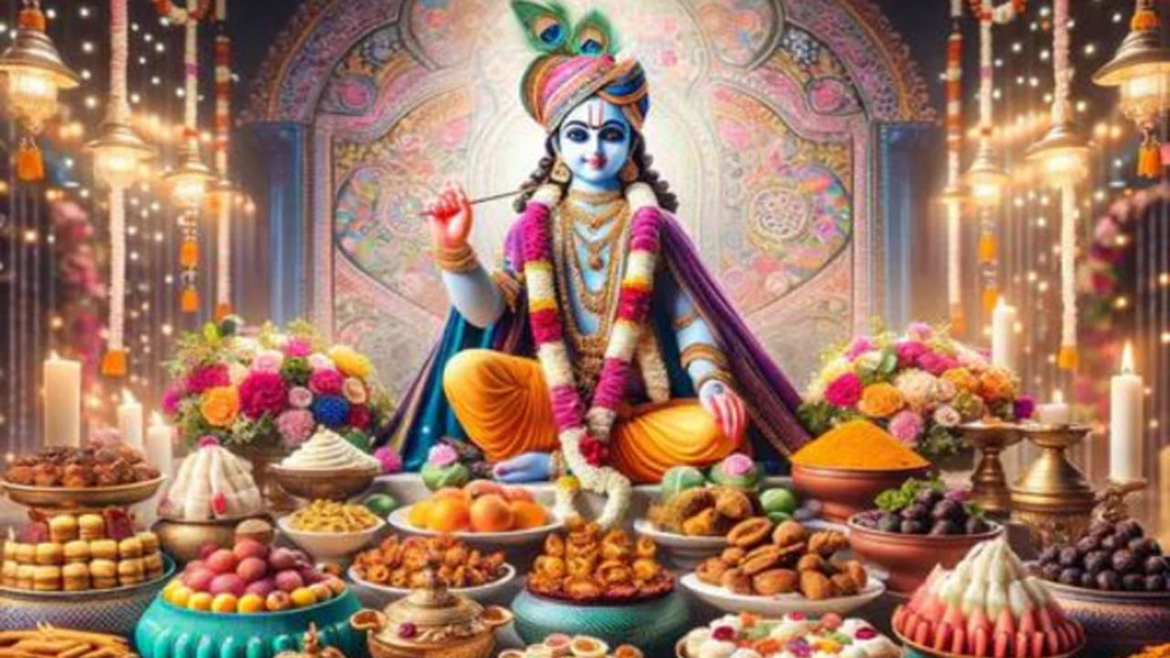 భారతదేశంలోని గల్లీ గల్లీలో కూడా జన్మాష్టమి పండుగను ఎంతో ఉత్సాహంగా జరుపుకుంటారు. శ్రీ కృష్ణుని జన్మదినం రోజున దేవాలయాలు, ఇళ్లలో ప్రత్యేక పూజలు చేస్తారు. ఈ పూజలో అత్యంత ప్రత్యేకంగా నిలుస్తుంది. 56 రకాల ఆహార పదార్ధాలను నైవేద్యంగా సమర్పించడం. అవును జన్మాష్టమి రోజున శ్రీకృష్ణుడికి 56 రకాల రుచికరమైన వంటకాలను నైవేద్యంగా సమర్పిస్తారు. ఇలా ఇన్ని రకాల ఆహార పదార్ధాలను ఎందుకు సమర్పిస్తారో తెలుసా.. ఈ అద్భుతమైన సంప్రదాయం వెనుక ఉన్న పురాణ కథను గురించి తెలుసుకుందాం.