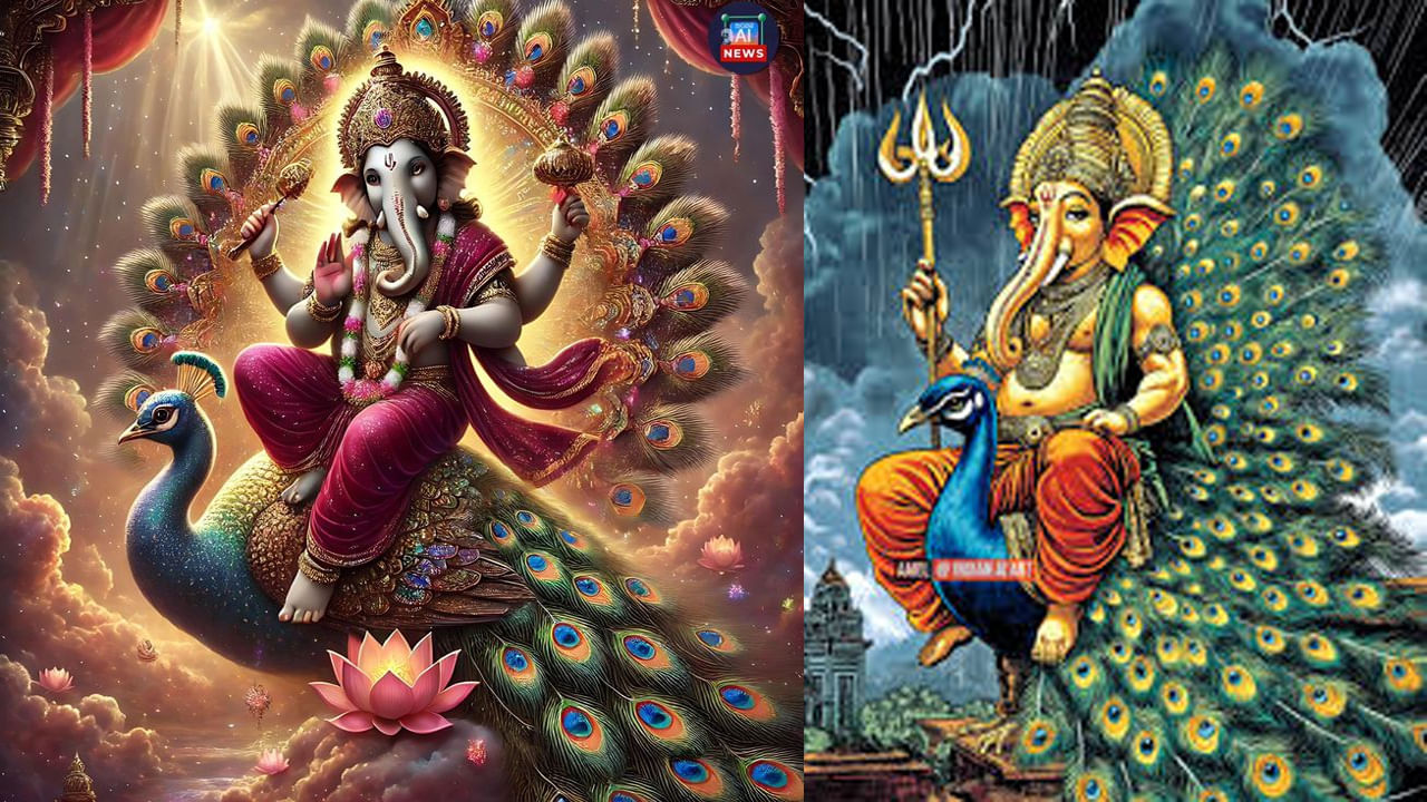 త్రేతాయుగంలో గణపతి వాహనం నెమలి. అందుకే ఆయనను మయూరేశ్వరుడు అని పిలుస్తారు. ఆయనకు ఈ యుగంలో ఆరు చేతులు ఉన్నాయి. రంగు తెలుపు.