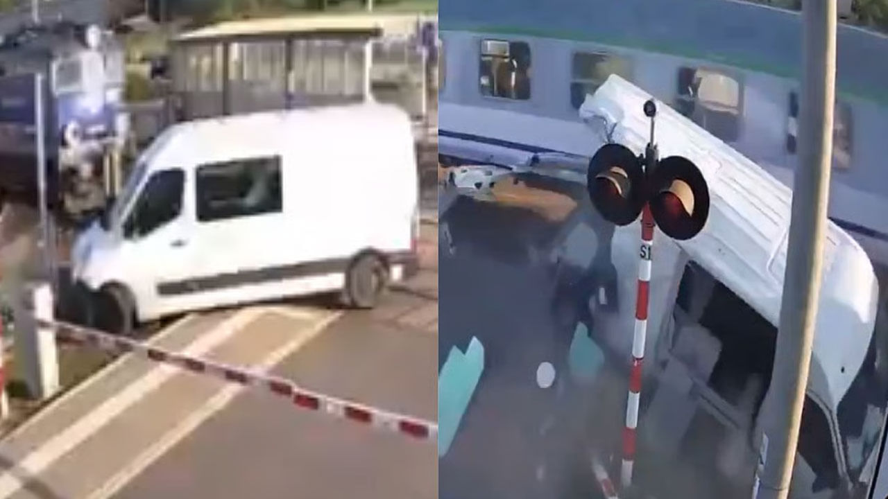 Viral Video: సరిగ్గా రైలు పట్టాల మీదికి వ్యాన్‌ రాగానే గేటు పడింది… ఆ తర్వాత ఏం జరిగిందో చూడండి… – Telugu News | Viral video speeding train rams into van trapped between barriers at crossing in poland driver escapes