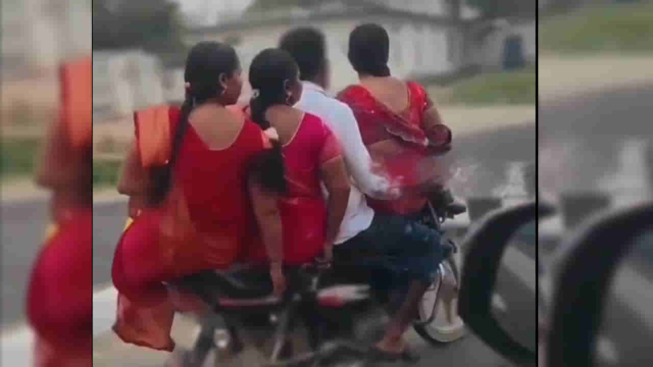 Viral Video: ఏం గుండె రా వాడిది.! ఒకే బైక్పై ముగ్గురు లేడీస్తో రైడ్.. వీడియో చూస్తే స్టన్