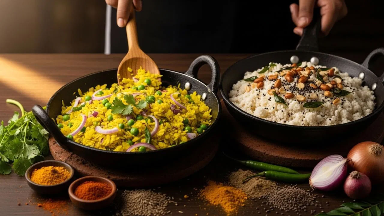 పోహా, ఉప్మా రెండూ తక్కువ కేలరీలు కలిగిన బ్రేక్ఫాస్ట్లు. అయినప్పటికీ వాటి కేలరీల కంటెంట్లో స్వల్ప తేడా ఉంది. ఉదాహరణకు, 100 గ్రాముల పోహాలో దాదాపు 180 నుండి 200 కిలో కేలరీలు ఉంటాయి, అయితే 1 ప్లేట్ ఉప్మాలో 220 కిలో కేలరీలు ఉంటాయి. అయితే, ఉపయోగించిన పదార్థాలను బట్టి కేలరీల కంటెంట్ పెరుగుతుంది