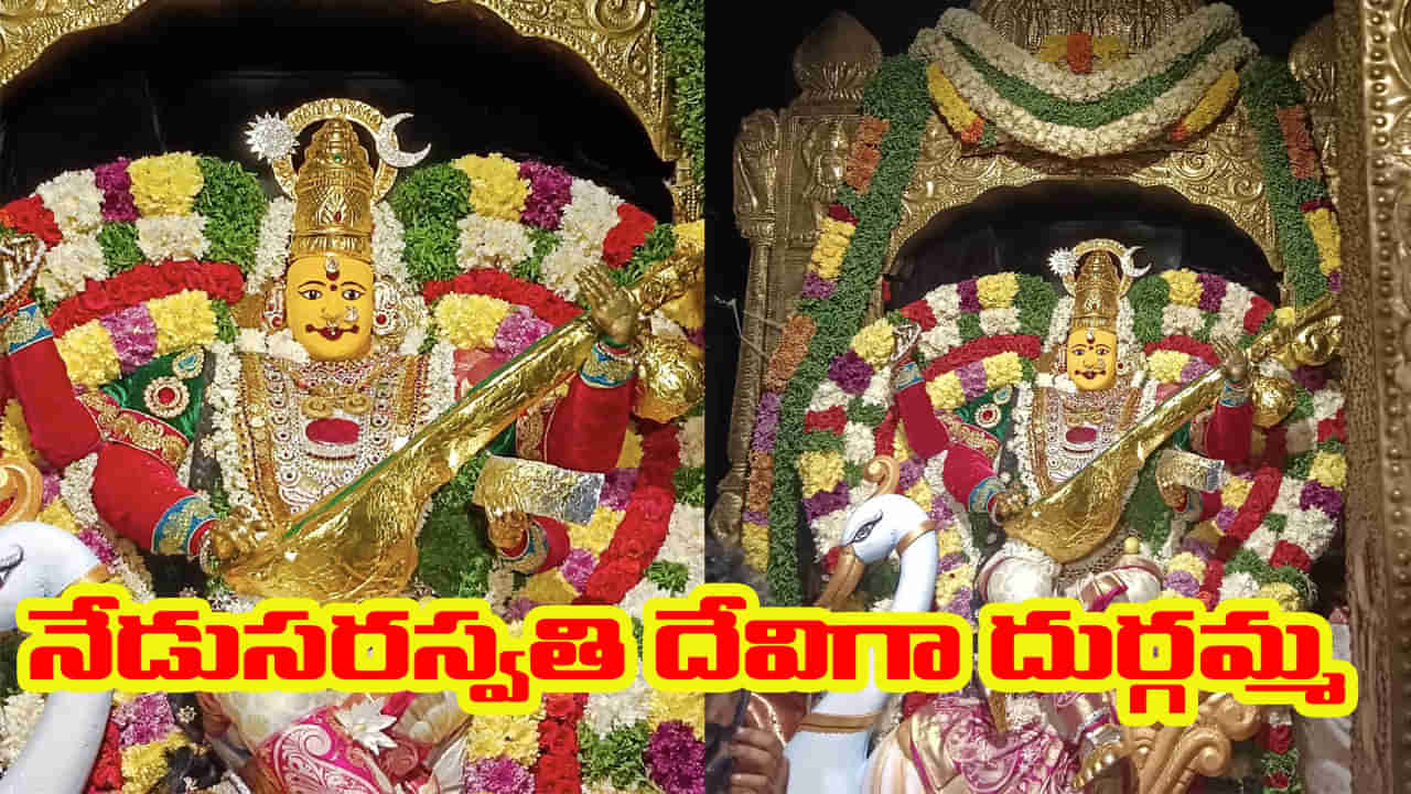 Indrakeeladri: సరస్వతి దేవిగా దుర్గమ్మ దర్శనం.. సాయంత్రం పట్టుబట్టలు సమర్పించనున్న సీఎం చంద్రబాబు దంపతులు