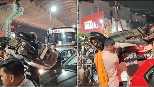 ట్రాఫిక్ జామ్తో చిర్రెత్తిపోయిన యువకుడు.. రద్దీగా ఉన్న రోడ్డుపై బాహుబలి స్టంట్స్ చేస్తూ హల్చల్