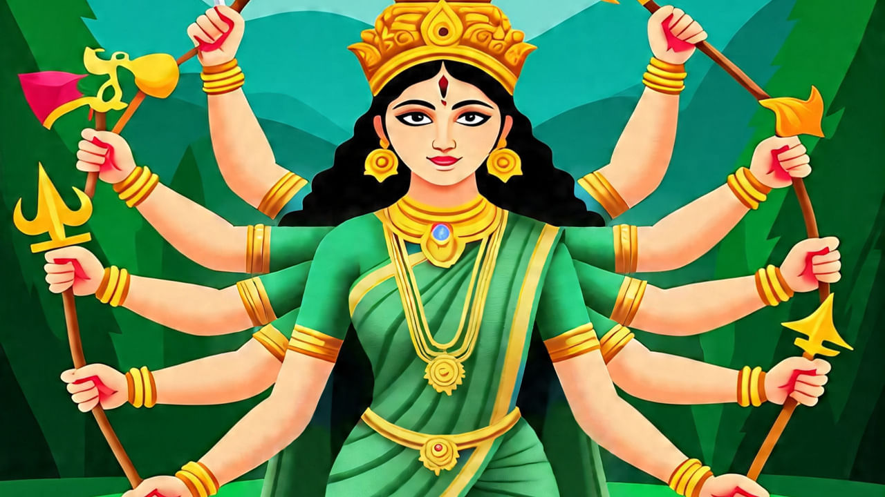 నవ రాత్రి 5వ రోజు ఆకుపచ్చ: ఐదవ రోజు రంగు ఆకుపచ్చ. ఇది ప్రకృతి, శ్రేయస్సు, సమతుల్యతను సూచిస్తుంది. ఇది జీవితంలో తాజాదనాన్ని, సానుకూల మార్పులను తీసుకురావడాన్ని సూచిస్తుంది.
