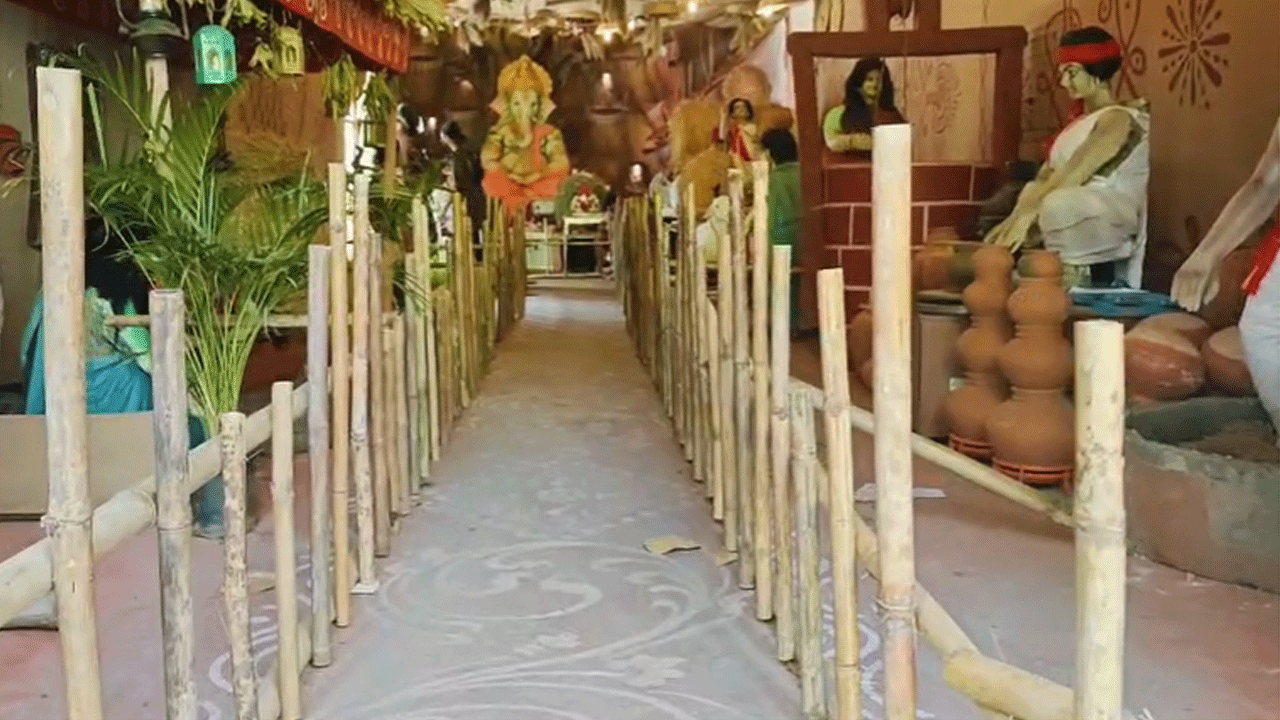 సమ్‌థింగ్‌ స్పెషల్‌గా.. ఓరుగల్లులో పల్లెటూరి బొజ్జ గణపయ్య మండపం సెట్టింగ్! వీడియో చూశారా..