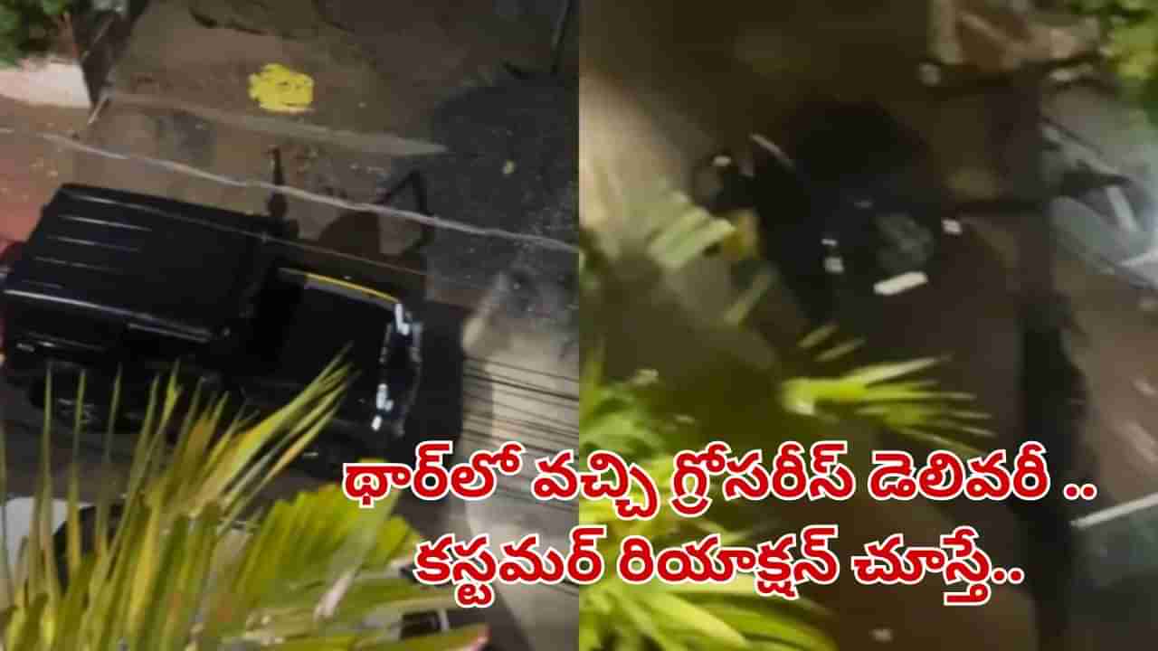 Watch Video: వీడెవడ్రా బాబు.. థార్లో వచ్చి గ్రోసరీస్ డెలివరీ.. కస్టమర్ రియాక్షన్ చూస్తే..