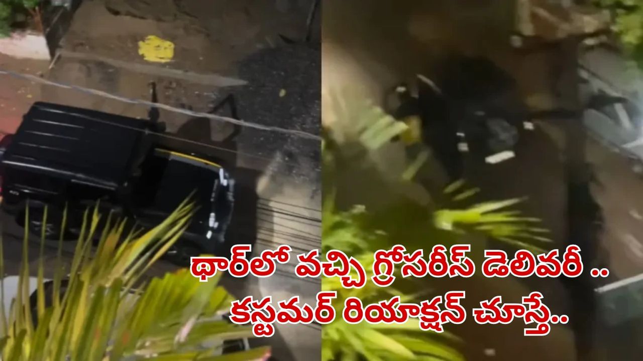 Watch Video: వీడెవడ్రా బాబు.. థార్లో వచ్చి గ్రోసరీస్ డెలివరీ.. కస్టమర్ రియాక్షన్ చూస్తే..