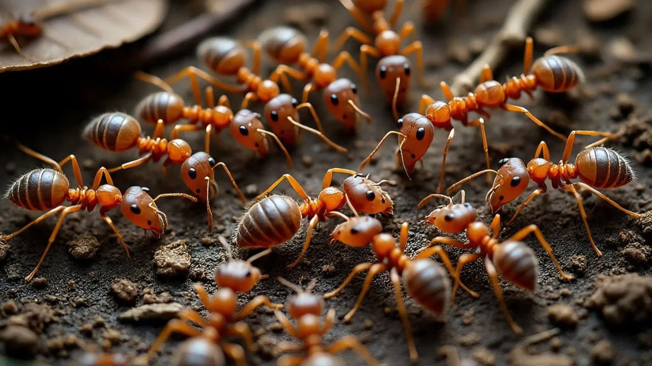 నిజానికి, మానవుల మాదిరిగానే చీమలు కూడా సామాజిక కీటకాలు. అంటే అవి మానవుల మాదిరిగానే ఇతర చీమలతో కలిసి జీవిస్తాయి. అందువల్ల అవి తరచుగా వేటాడేటప్పుడు కలిసి కనిపిస్తాయి.