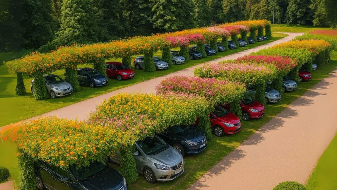 ఈ వైరల్‌ చిత్రంలో మీరు  ఒక్కో కారూ- ఒక్కో పూల పందిట్లో పార్క్‌ చేసి ఉండడం మీరు చూడవచ్చు. కార్ల పార్కింగ్‌నే గార్డెన్‌లా మార్చుతూ జపాన్‌లో ఒక నగరంలో ఈ వినూత్నమైన ఆలోచన చేశారు నిర్వాహకులు. కార్లకు చల్లదనాన్ని ఇస్తూనే, పూలవనంలా కనువిందు చేసేలా ఏర్పాటు చేసిన ఈ పార్కింగ్‌ ఐడియా సూపర్‌ నెటిజన్లు కామెంట్స్ చేస్తున్నారు. 