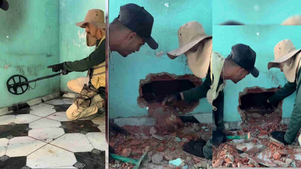 Viral Video: సరదాగా ఇంట్లో వాడిన మెటల్‌ డిటెక్టర్‌.. గోడలో దొరికింది ఊహించని నిధి..! వీడియో చూస్తే అవాక్కే..