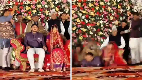 Viral Video: వివాహ రిసెప్షన్ వేడుకల్లో షాకింగ్ ఘటన... వేదిక హఠాత్తుగా కూలిపోవడంతో వధూవరులు..