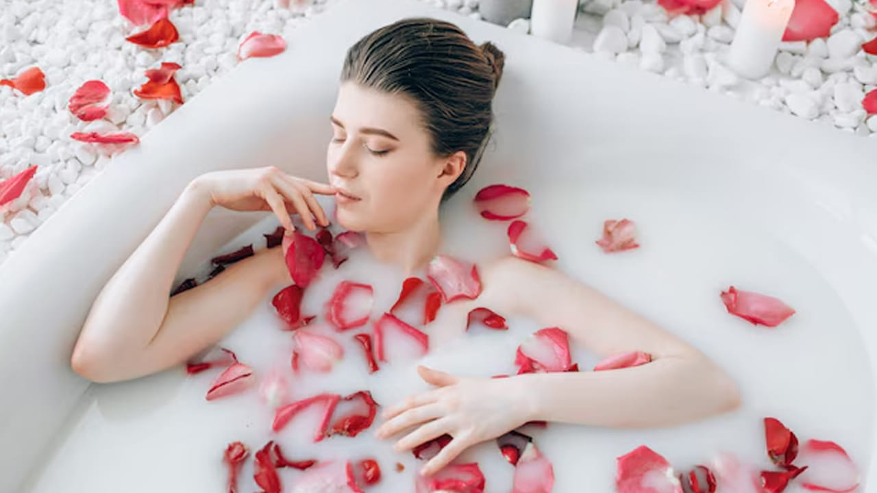 Bathing With Rose Petals