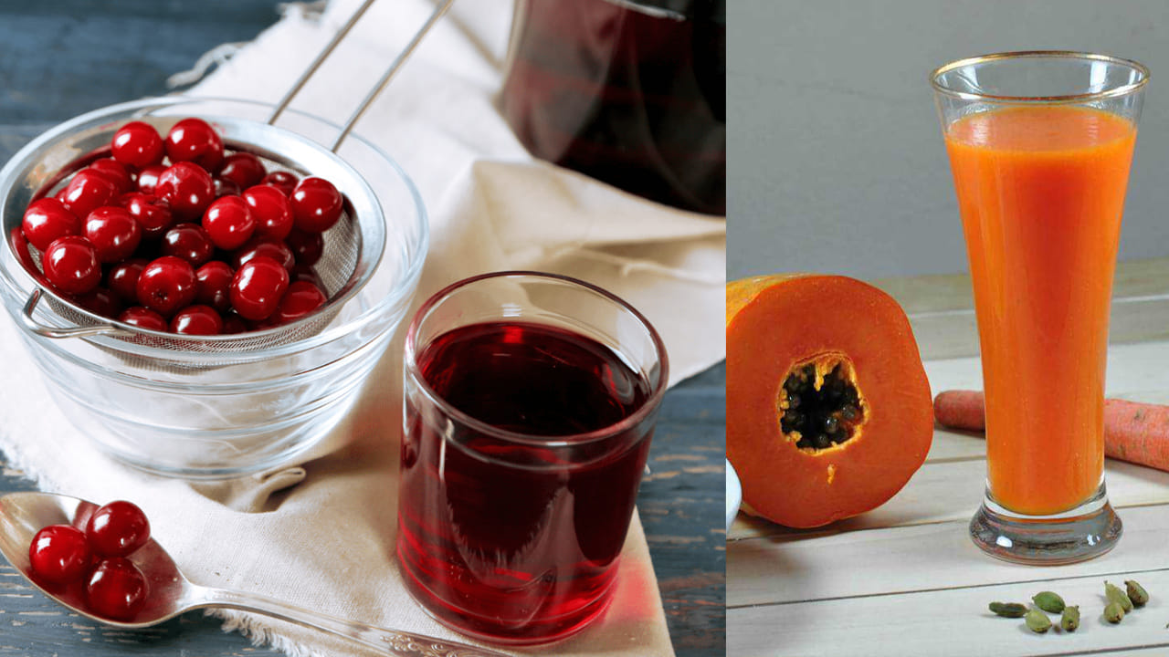 చెర్రీ జ్యూస్లోని యాంటీఆక్సిడెంట్లు, యాంటీ ఇన్ఫ్లమేటరీ సమ్మేళనాలు మంటను తగ్గించడంలో, తిమ్మిరి నొప్పిని తగ్గించడంలో సహాయపడతాయి. బొప్పాయిలో విటమిన్లు, ఖనిజాలు ఉంటాయి, ఇవి కండరాలను సడలించడానికి, తిమ్మిరి నొప్పిని తగ్గించడానికి సహాయపడతాయి.