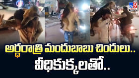 అర్ధరాత్రి మందుబాబు చిందులు.. వీధికుక్కలతో కూడా..