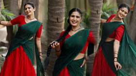 పచ్చని చెట్ల మధ్య పరికిణిలో.. కావ్యా అందాలు చూడతరమా..