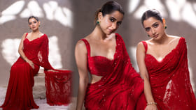 ఎర్రటి చీరలో గులాబీ పువ్వులా.. ఆషికా అందాల సెగలు..