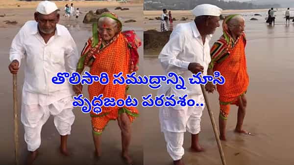 Elderly Couple: సంతోషానికి వయసుతో పనిలేదు.. తొలిసారి సముద్రాన్ని చూసి పరవశించిన వృద్ధజంట..