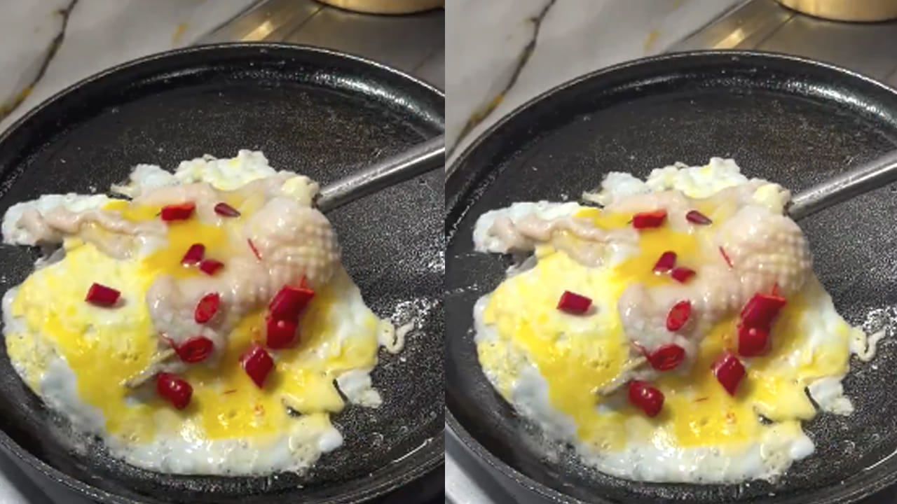 ఆ తర్వాత స్టవ్ వెలిగించి పాన్ పెట్టి  చికెన్ స్కిన్ ను లైట్ గా నూనెలో వేయించండి. ఇలా చేయడం వలన పచ్చిదనం పోతుంది. 
ఇక ఇప్పుడు ఆ చికెన్ స్కిన్ ను  ముందుగా పెట్టుకున్న బౌల్ లో వేసుకుని దానిలో కోడిగుడ్లను కొట్టి ధనియాల పొడ, ఉల్లిపాయ ముక్కలు వేసుకుని కలిసే పోయే వరకు తిప్పుకోవాలి.
