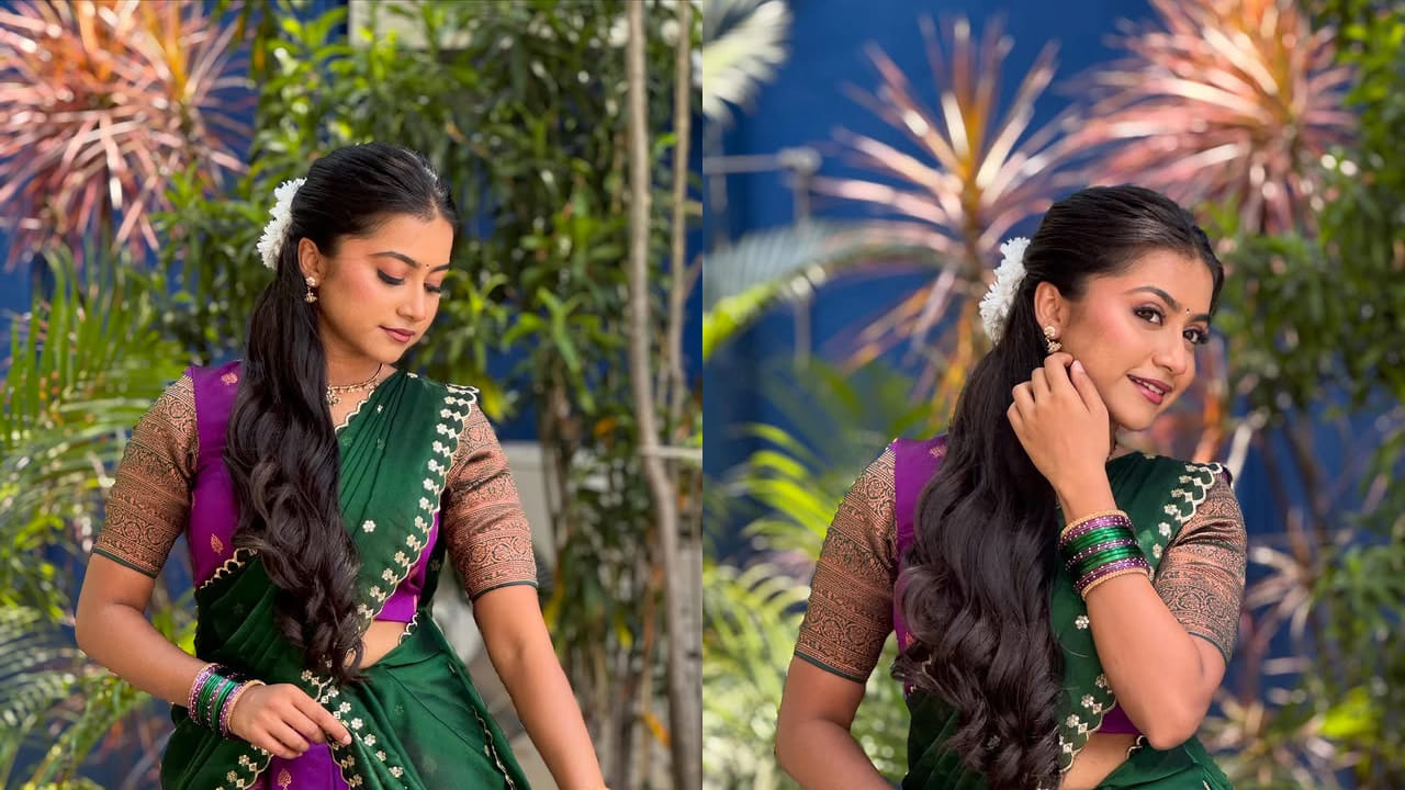 ఆకుపచ్చ కోకలో, నెత్తిన మల్లెలు పెట్టి,  అచ్చం పల్లెటూరి అమ్మాయిలా రెడీ అయ్యింది. ప్రస్తుతం దీనికి సంబంధించిన ఫొటోస్ ప్రతి ఒక్కరినీ ఆకట్టుకుంటున్నాయి. ఇక వీటిని చూసిన వారందరూ అచ్చం పల్లెటూరి పిల్లే అంటూ కామెంట్స్ చేస్తున్నారు. మరి మీరు కూడా ఆఫొటోస్ పై ఓ లుక్ వేయండి.