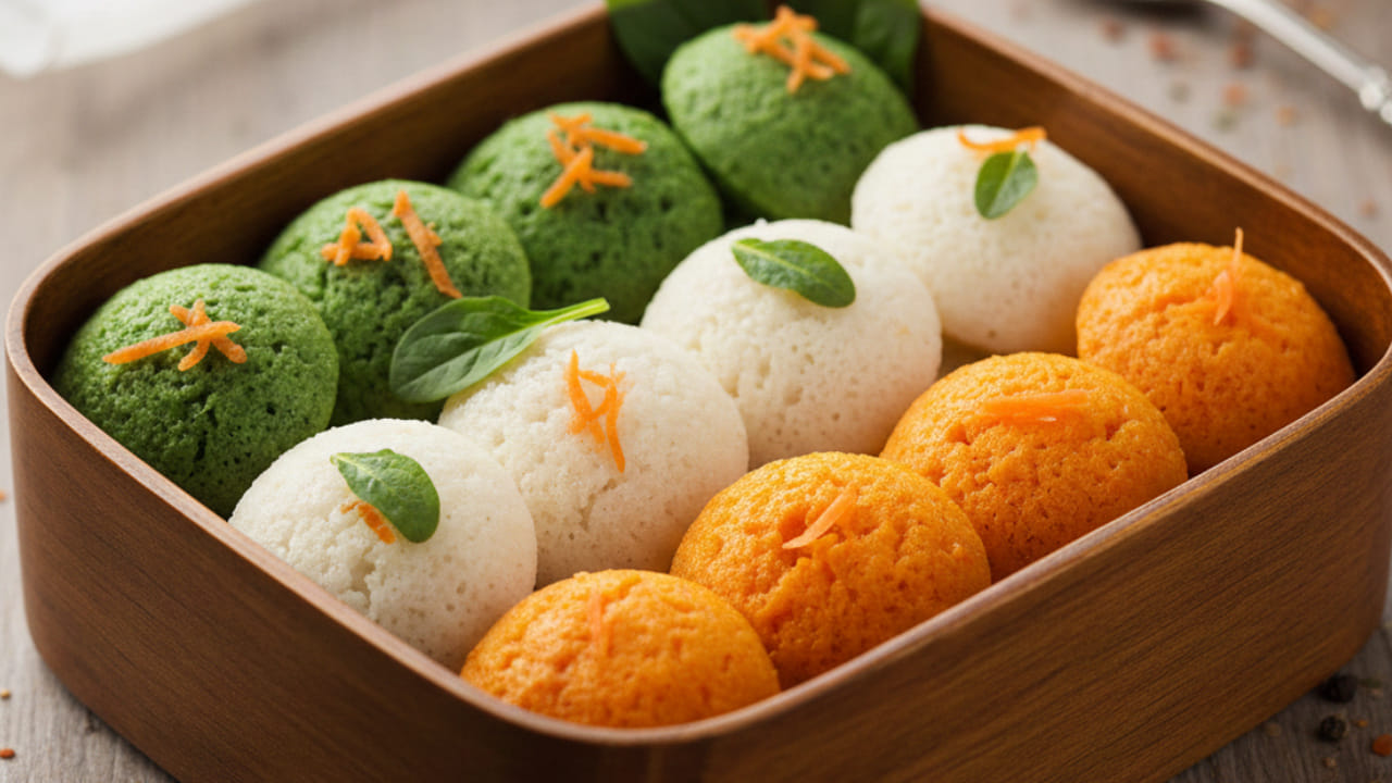 జెండా రంగులో ఇడ్లీలు చేసి, మీ ఫ్యామిలీ, మీ పిల్లలను ఆశ్చర్యపరచవచ్చును.  దీని కోసం మొదటగా ఇడ్లీ పిండి తీసుకోవాలి. దీనిని మూడు భాగాలుగా చేసుకోవాలి. అందులో ఒకదానికి తురిమిన క్యారెట్ మిక్స్ చేయాలి,మరొకదానికి తెల్లటి ఇడ్లీ,  ఇంకోదాంట్లో పాలకూర పేస్ట్ యాడ్ చేయాలి. తర్వాత వీటిని కలిపి, ఇడ్లీ పాత్రలో వేసి స్ట్రీమ్ చేయాలి. అంతే జెండా రంగులో ఇడ్లీలు రెడీ.