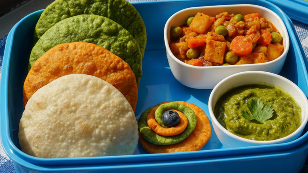 పూరీలను కూడా మీరు జెండా రంగులో తయారు చేసి, మీ పిల్లలకు టిఫిన్ ప్రిపేర్ చేయవచ్చును. రిపబ్లిక్ డే రోజు పూరీ పిండి తీసుకొని, అందులో కొంచెం పిడిని సపరేట్ చేసుకొని , పాలకూరను జోడించాలి, తర్వాత కొంచెం పిండిలో క్యారెట్ రసం ఉపయోగించి చిన్న ముద్దలా కలుపుకోవాలి. మిగితాది వైట్ పిండిలోనే, కొంచెం సాల్ట్ వేసి కలుపుకోవాలి. తర్వాత వీటిని పూరీల విధంగా తయారు చేసుకొని కాల్చుకోవాలి. అంతే జెండా రంగులో పూరీలు రెడీ.