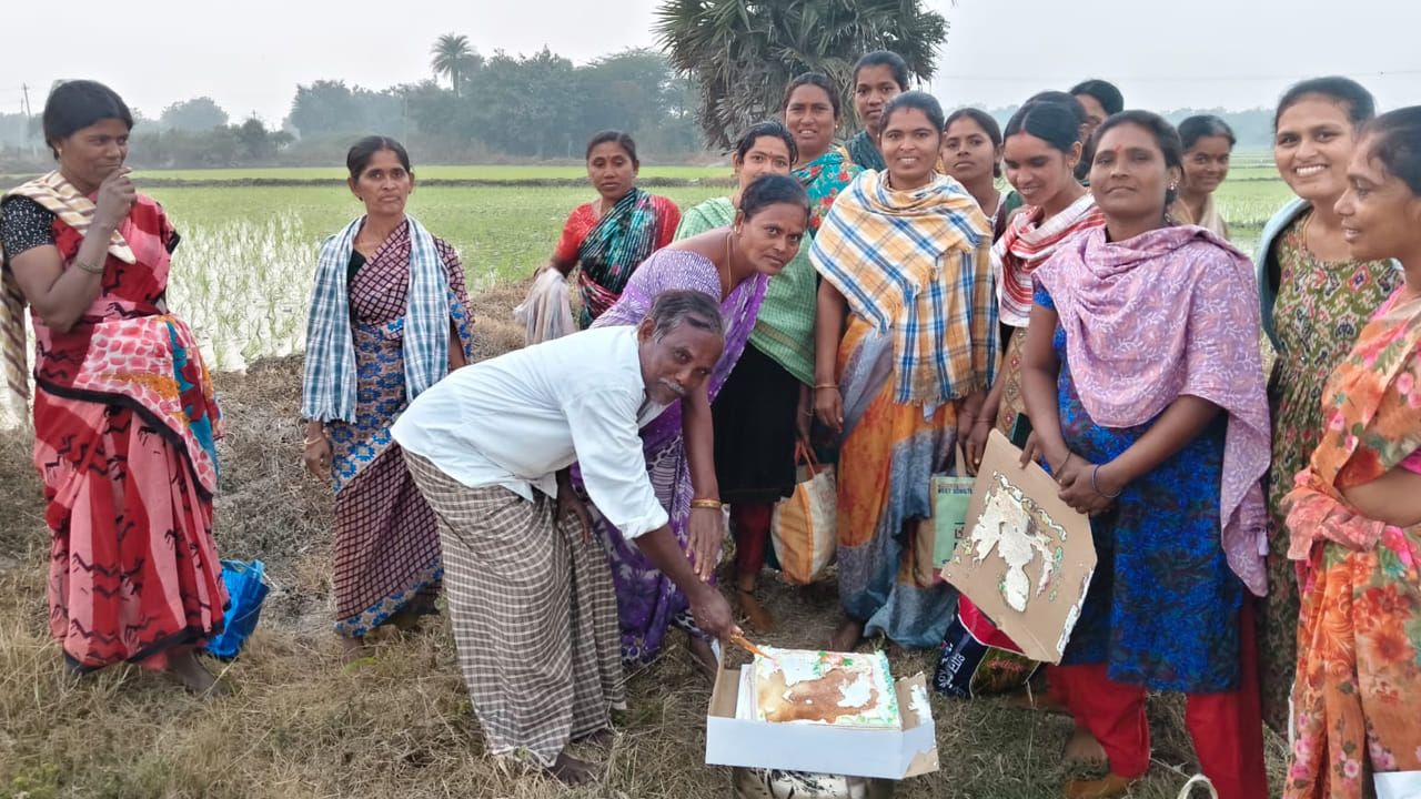 తమ కూలీ మెస్త్రీ చేతుల మీదుగా కేక్ కట్ చేయించి కూల్ డ్రింక్స్తో చిన్నపాటి పార్టీ చేసుకుంటూ అంబరాన్నంటేలా సంబరాలు చేశారు. కేవలం యువతకే పరిమితమని భావించే కేక్ కటింగ్ ట్రెండ్ను గ్రామీణ మహిళా కూలీలు కూడా అనుసరించి ఆనందం పంచుకుంటున్నారు. పండుగలు, పబ్బాలు మాత్రమే కాదు శ్రమకు విలువ ఇచ్చే ప్రతి క్షణం వేడుకే అంటూ వారు తమ ఆనందాన్ని వ్యక్తం చేశారు.